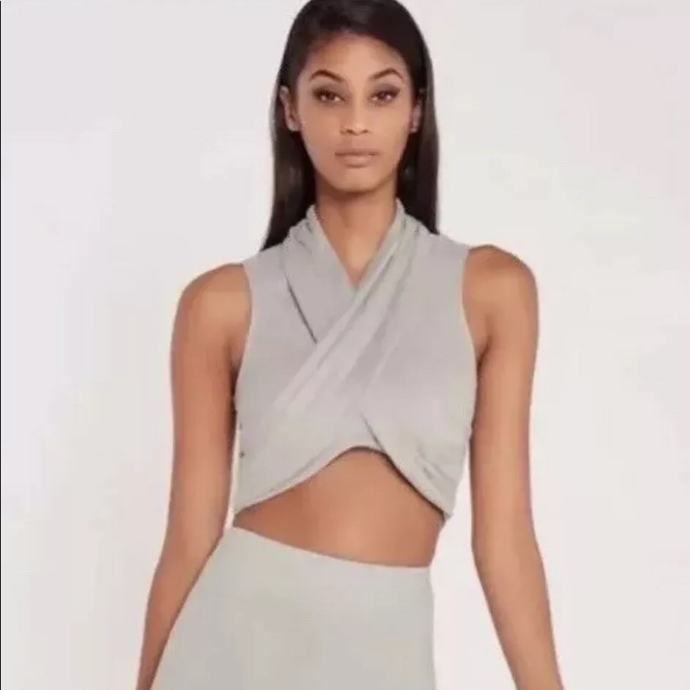 Carli Bybel Missguided Grey Faux Suede Crop Top